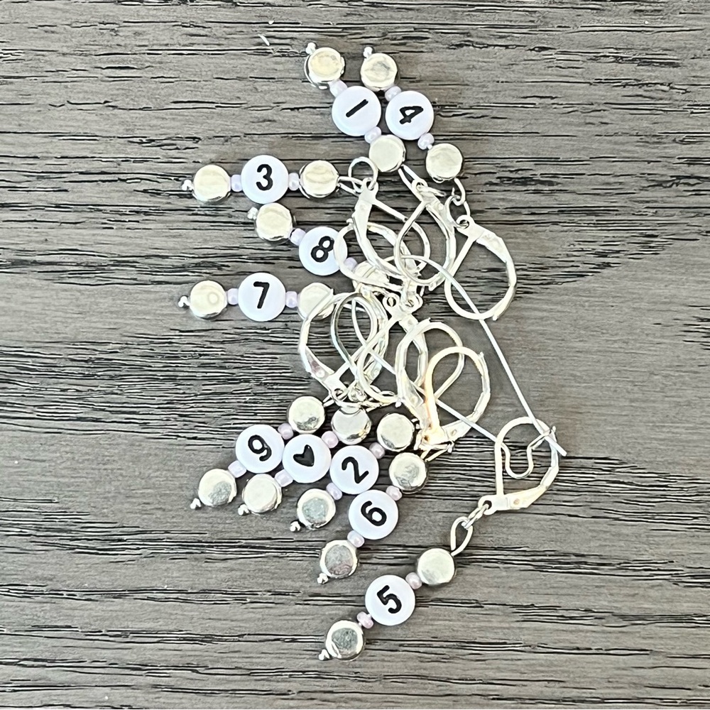 Handmade Numbered Stitch Marker Set | Knitting & Crochet | Black, White & Silver